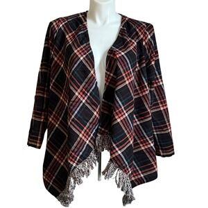 Torrid Womens Plaid Fringe Open Front Cardigan Kimono Flannel Size 0 M/L